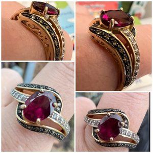Solid 10k champagne diamond/garnet ring